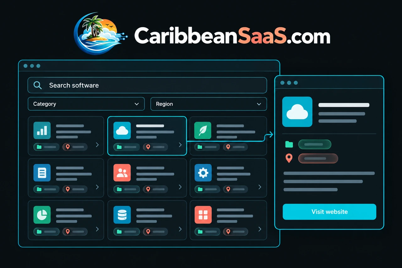 CaribbeanSaaS helps people search software by category and region and visit each product's official website.